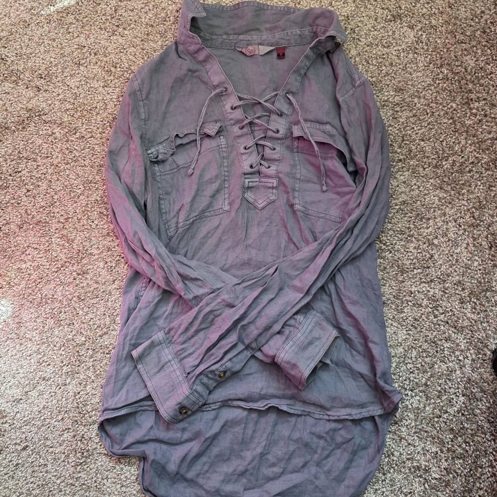 Women's Lace-Up Gray/Blue Top